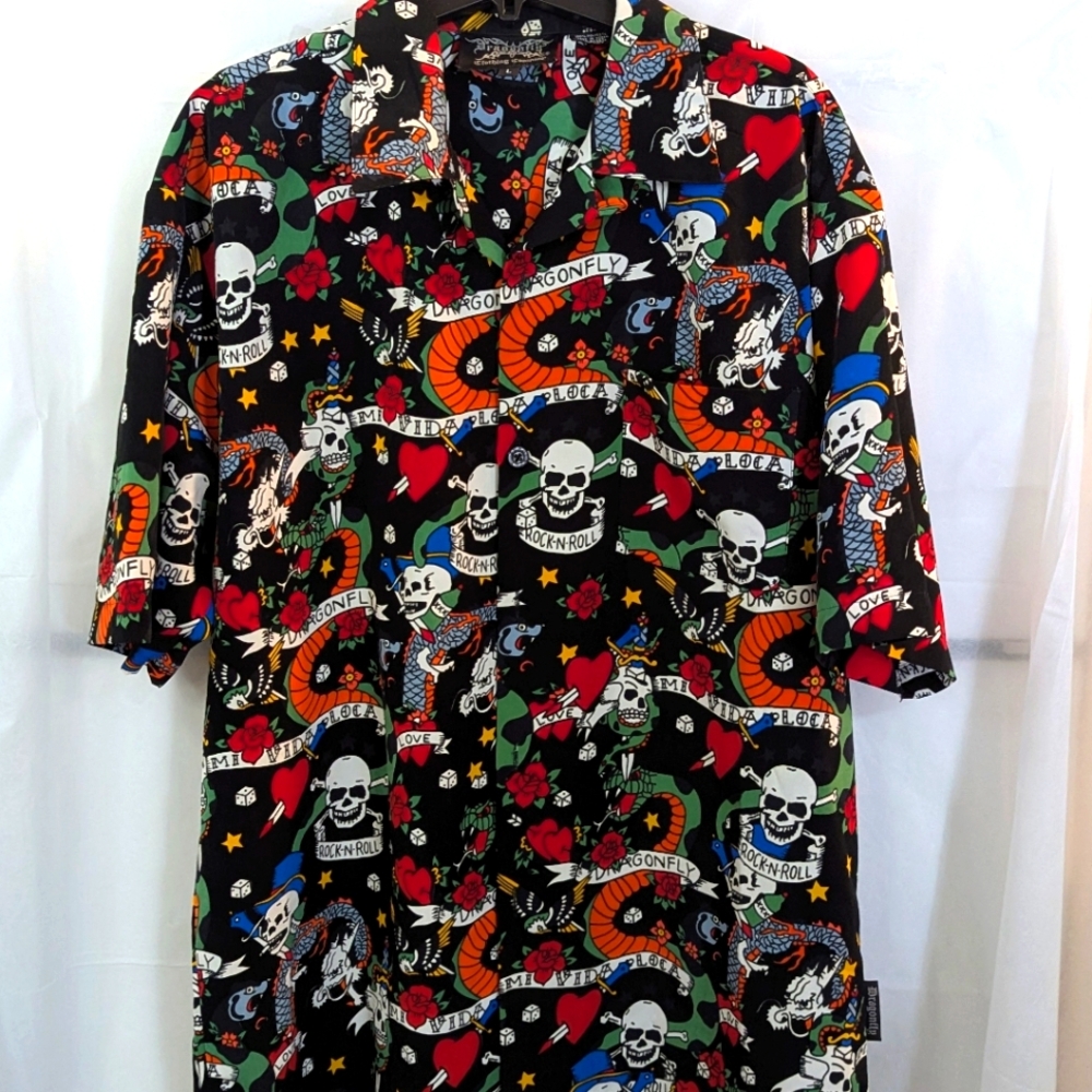 Dragonfly La Vida Loca Rock N Roll Bikers Shirt Multicolor Size Large